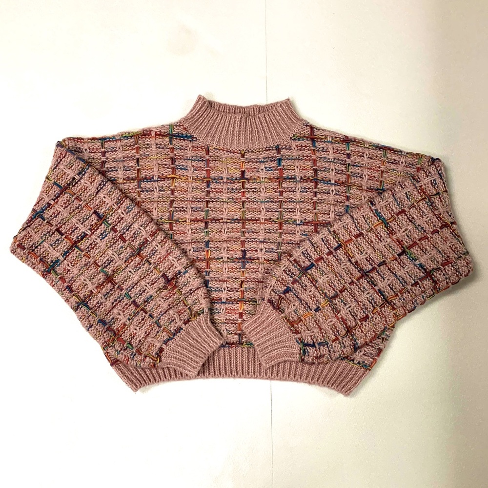 Mock Neck Pink Rainbow Knit Sweater